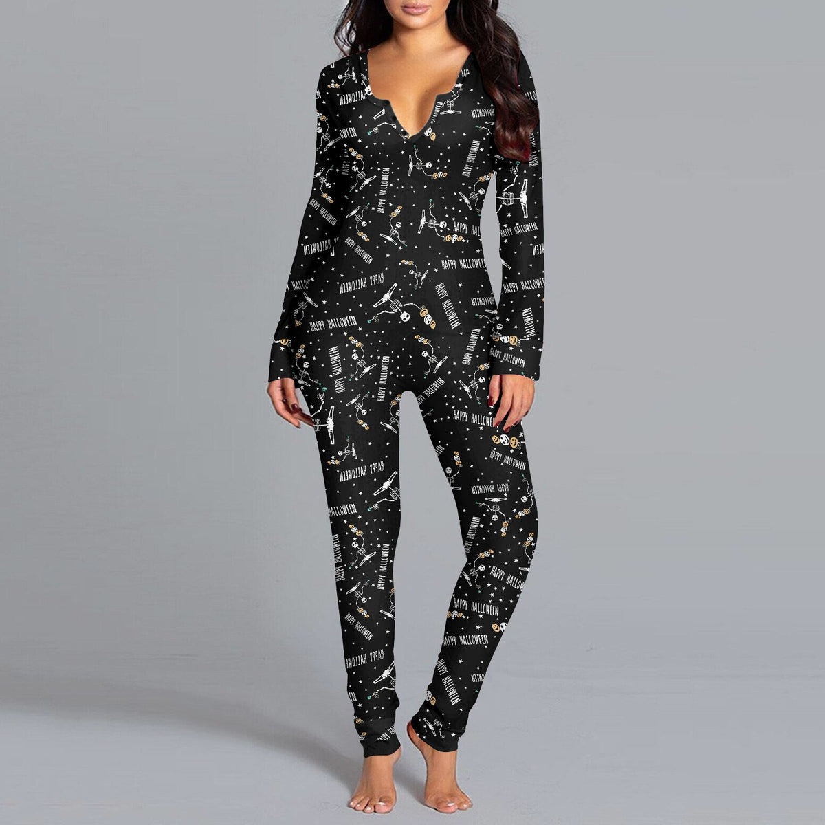 Halloween Jumpsuit Dame – Langærmet Onesie med Print