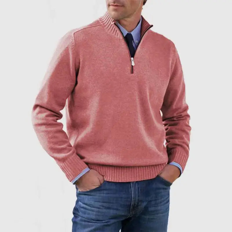 Sweater Herre – Half-Zip Strik med Struktureret Pasform – Varm Komfort Til Daglig Brug - Pink / 4XL