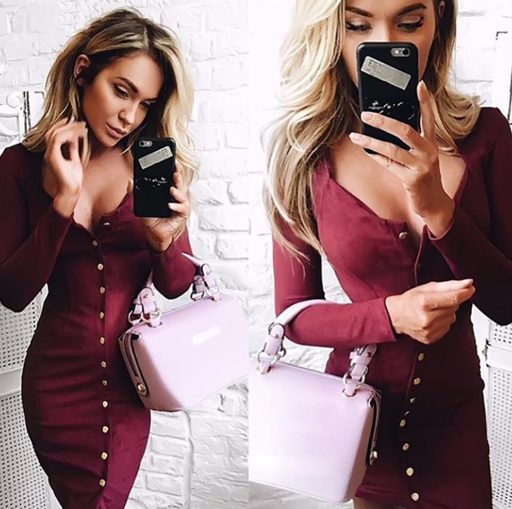 Long Sleeve Midi Dress Women Fitted – Cocktail Dress for Parties