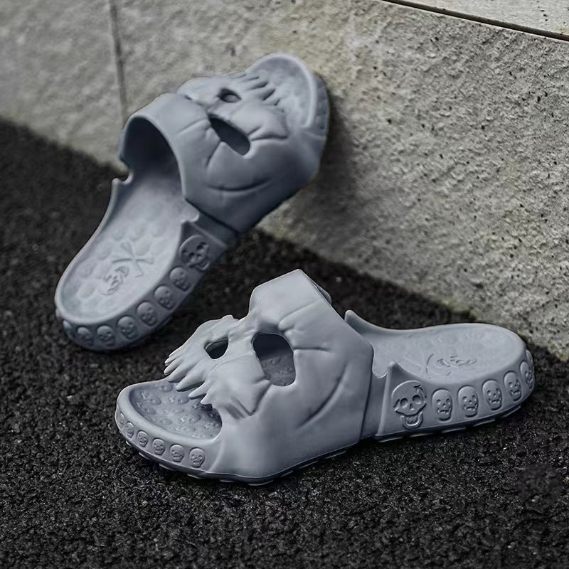 Halloween Slippers Men – Skull House Shoes with Soft Sole