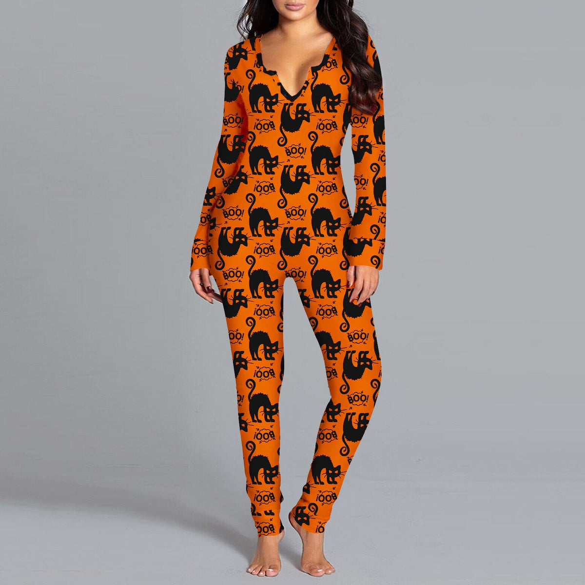 Halloween Jumpsuit Dame – Langærmet Onesie med Print