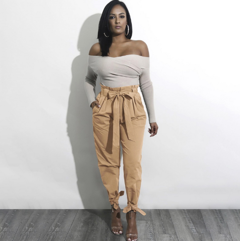 Paperbag Pants Women High Waist – Tie Belt Tapered Pants for Work