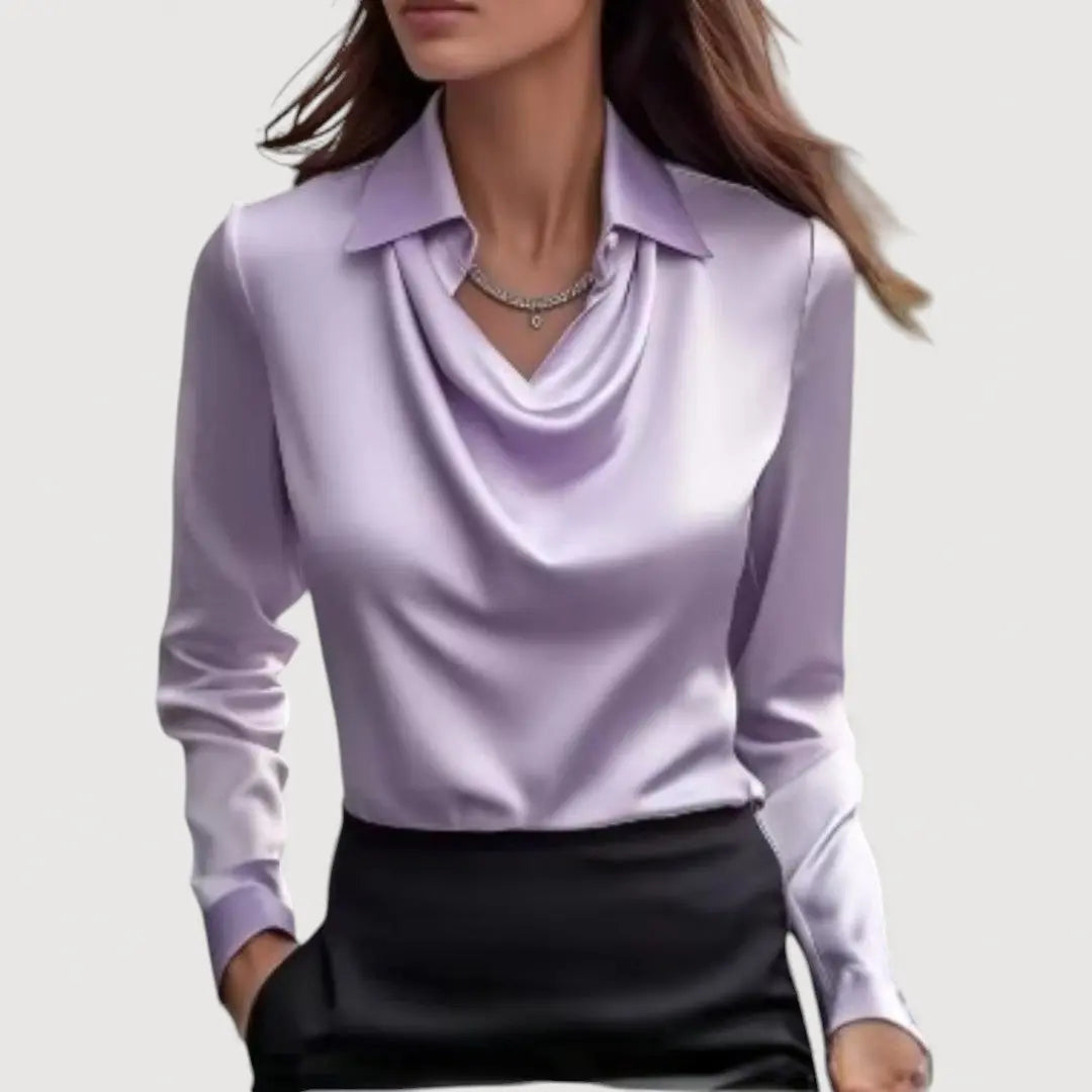 Sofie Satin Bluse | Elegant Bluse med Draperet Hals og Løs Pasform | Komfortabel Top til Arbejde og Fest 8