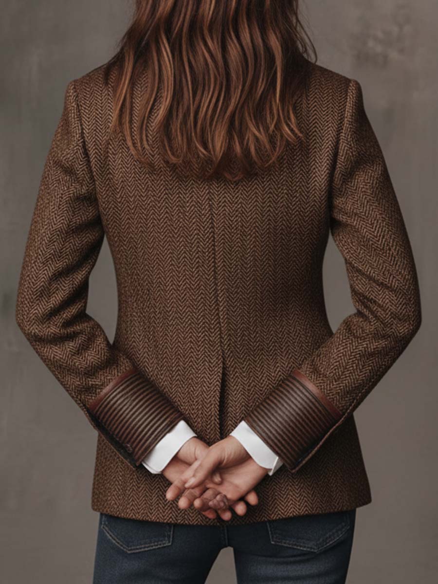 Herringbone Blazer Women – Long Sleeve Panel Tailored Jacket