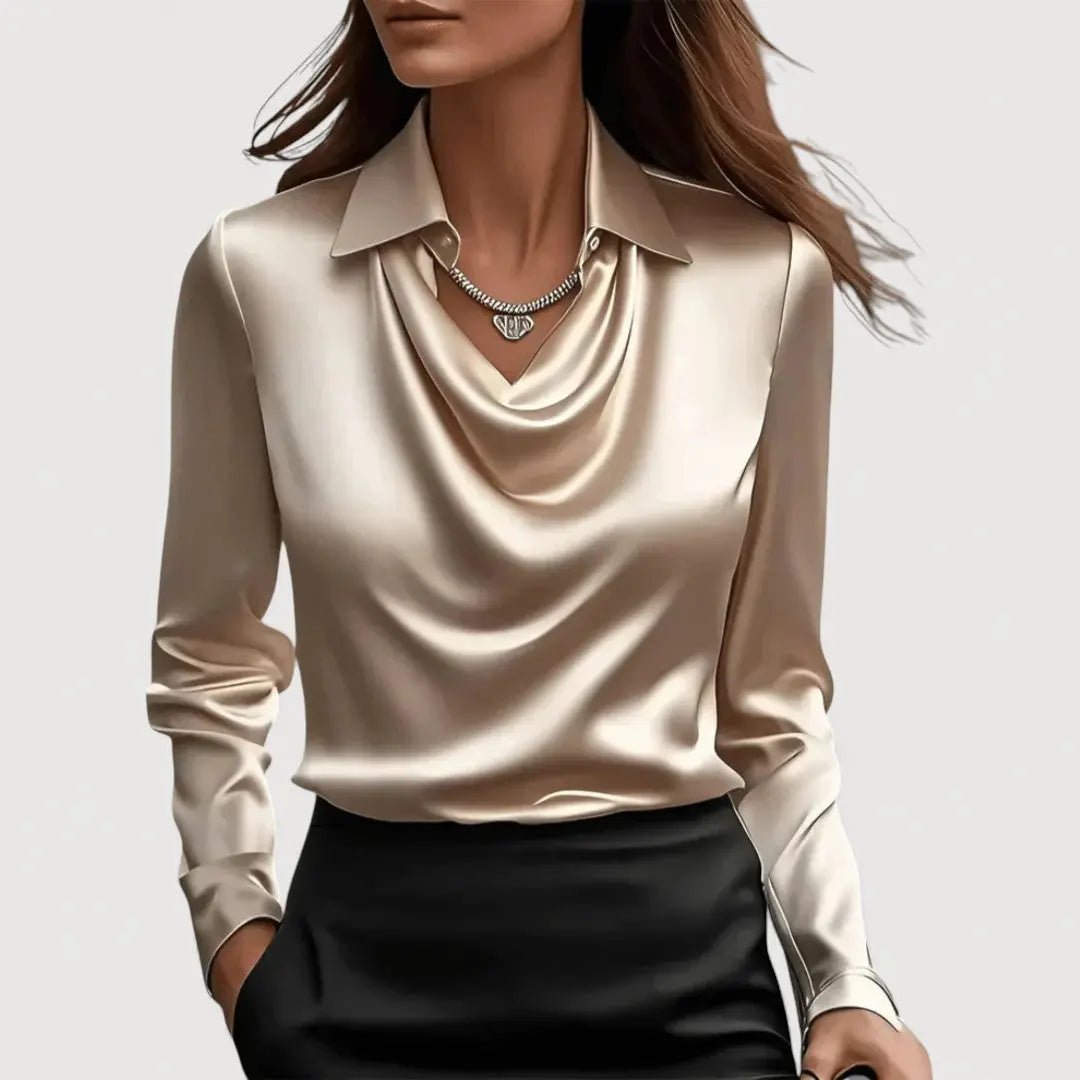 Sofie Satin Bluse | Elegant Bluse med Draperet Hals og Løs Pasform | Komfortabel Top til Arbejde og Fest 4