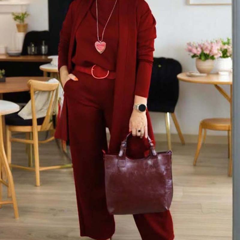 Ingrid Striksæt Dame 3-Delt – Lang Cardigan, Top og Bukser