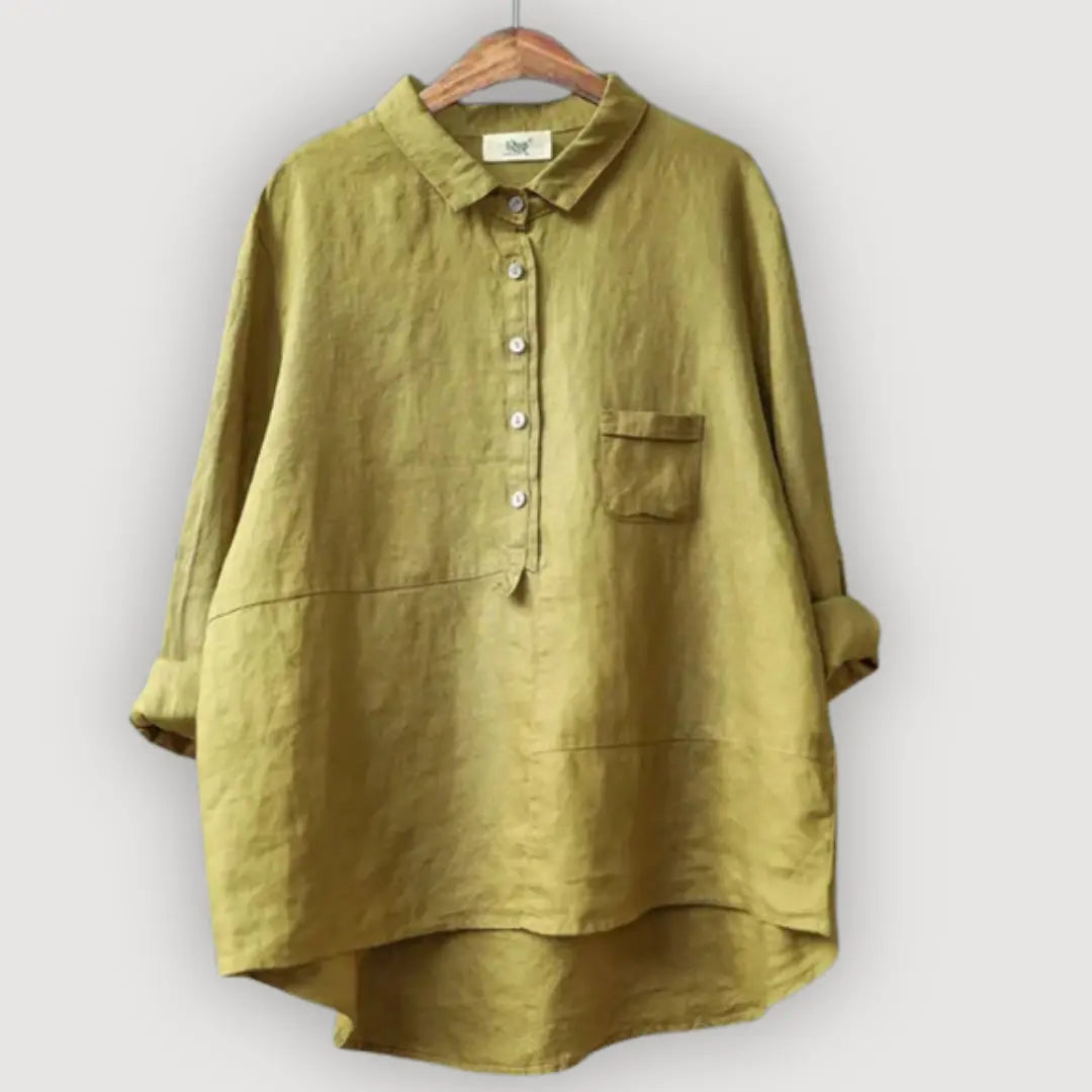 Linnedbluse til Kvinder | Let og Åndbar med Halvplacket Knaplukning | Elegant Sommerstil til Komfort og Stil 1