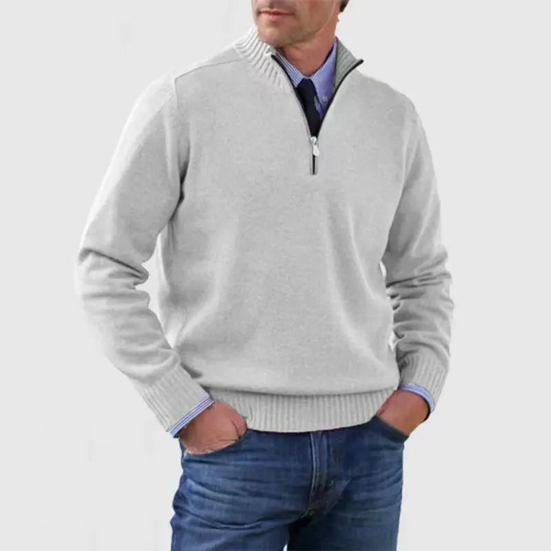 Sweater Herre – Half-Zip Strik med Struktureret Pasform – Varm Komfort Til Daglig Brug - Hvid / 4XL