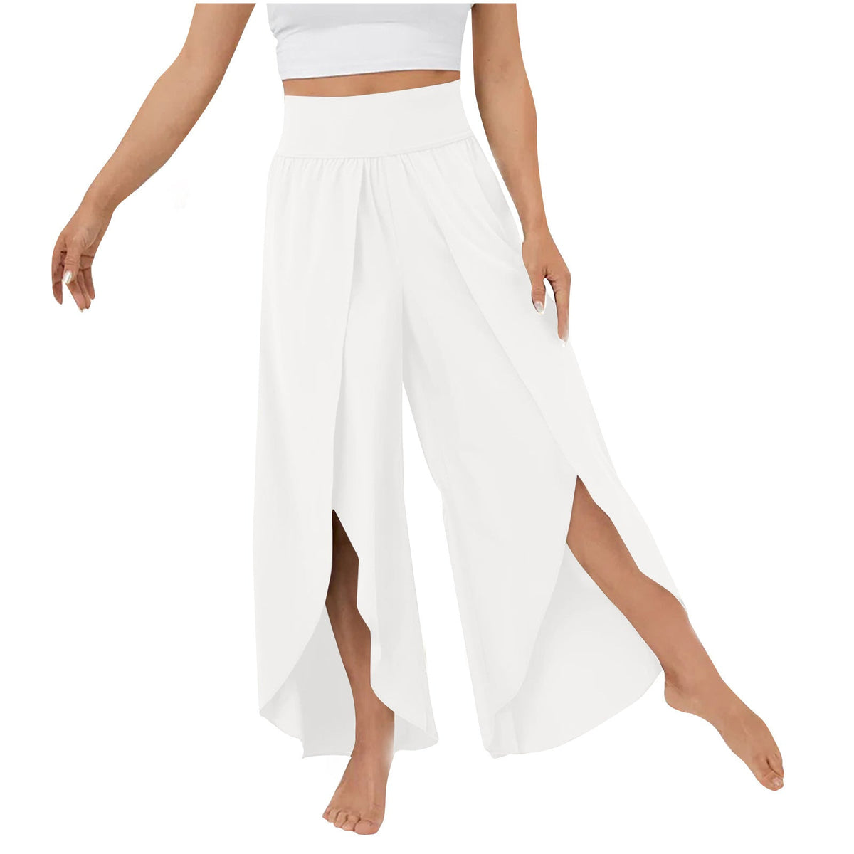 Wide Leg Pants Women High Waist – Split Hem Flowing Pants for Summer
