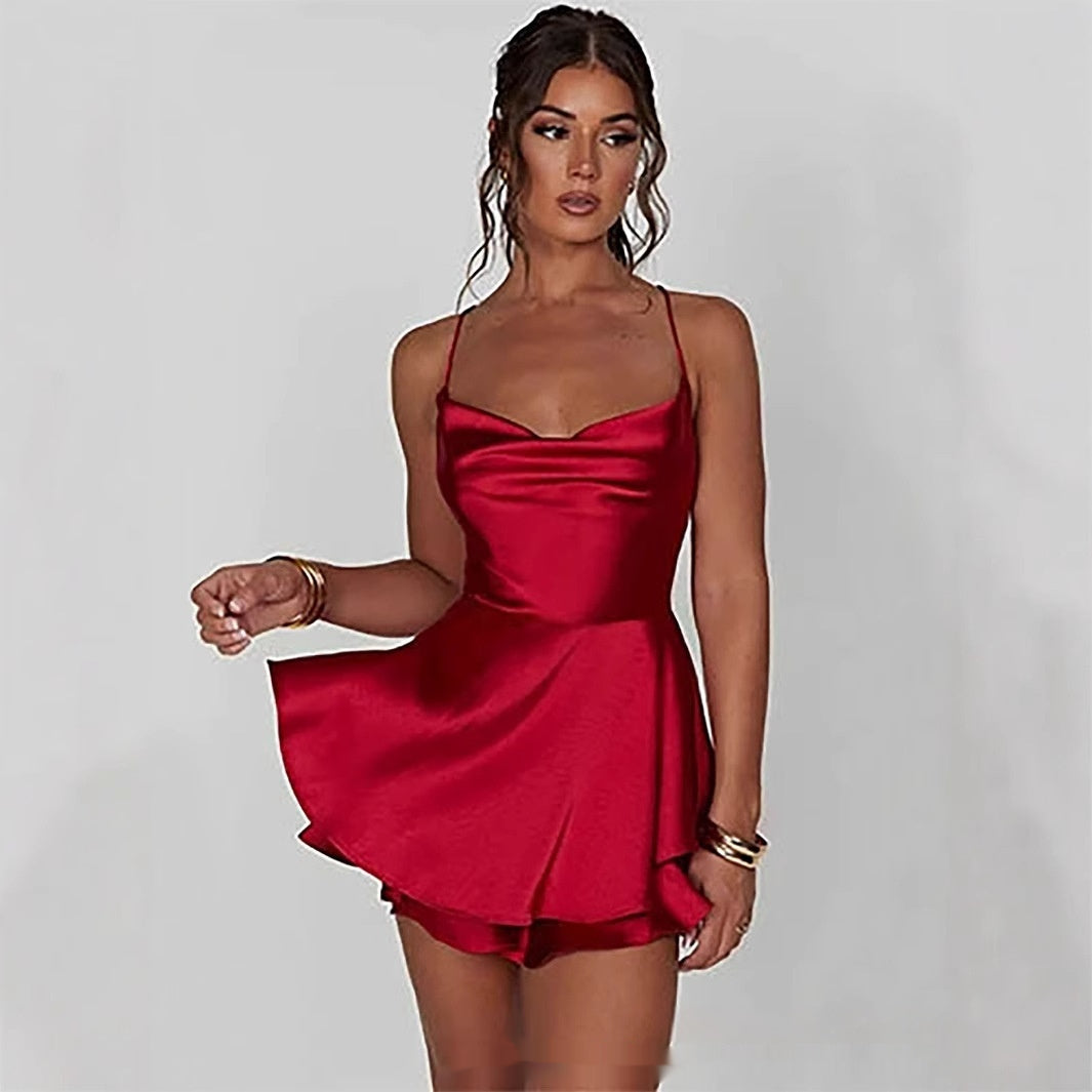 Satin Minikjole Dame Cowl Neck – Kort Kjole