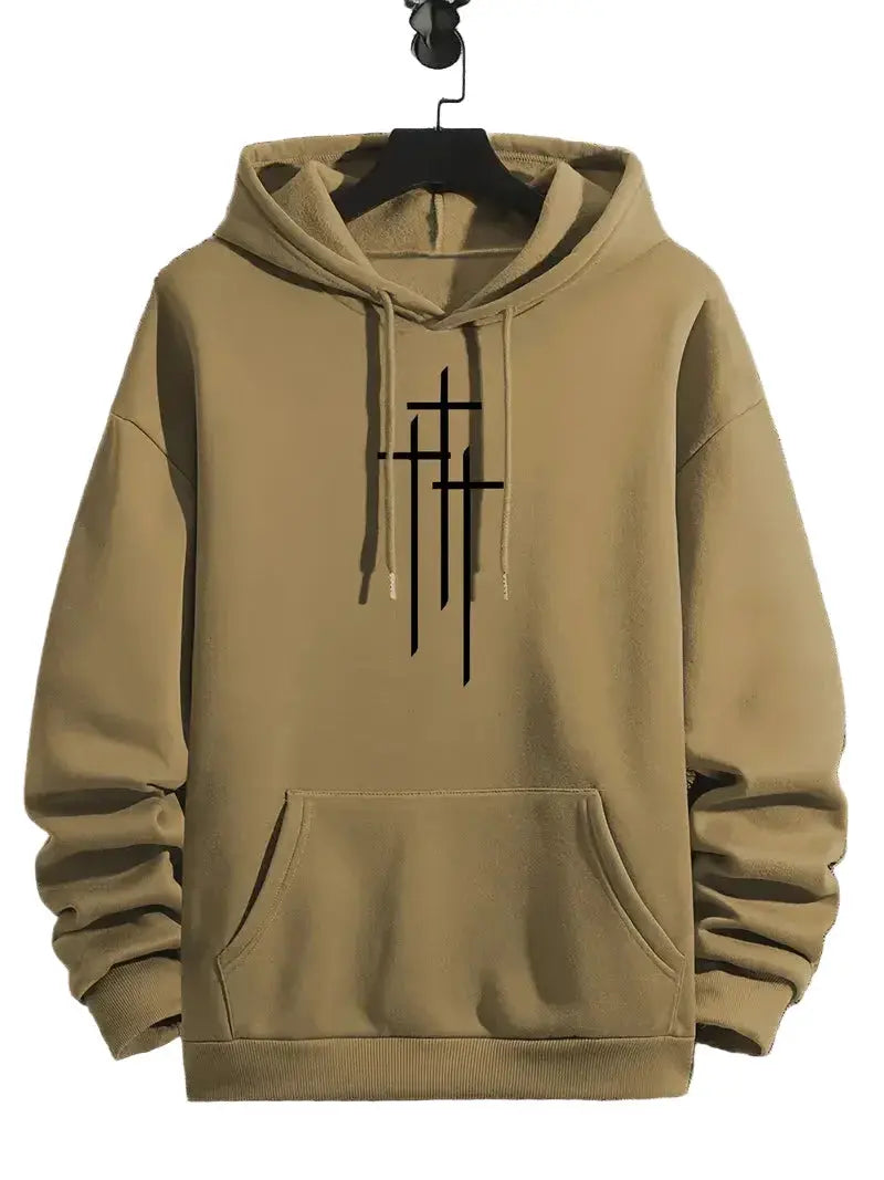 Søren | Hættetrøje Mænd Med Korsmotiv Lige Pasform Med Hætte Til Fritid
