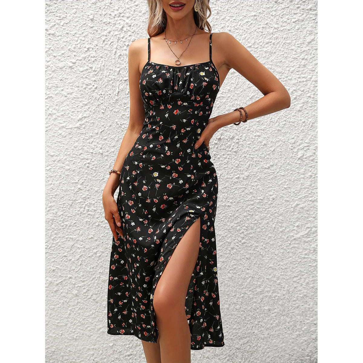 Blomstret Maxikjole Dame med Slids – Sommer