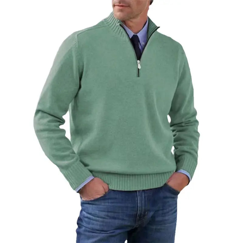 Sweater Herre – Half-Zip Strik med Struktureret Pasform – Varm Komfort Til Daglig Brug - Grøn / 4XL