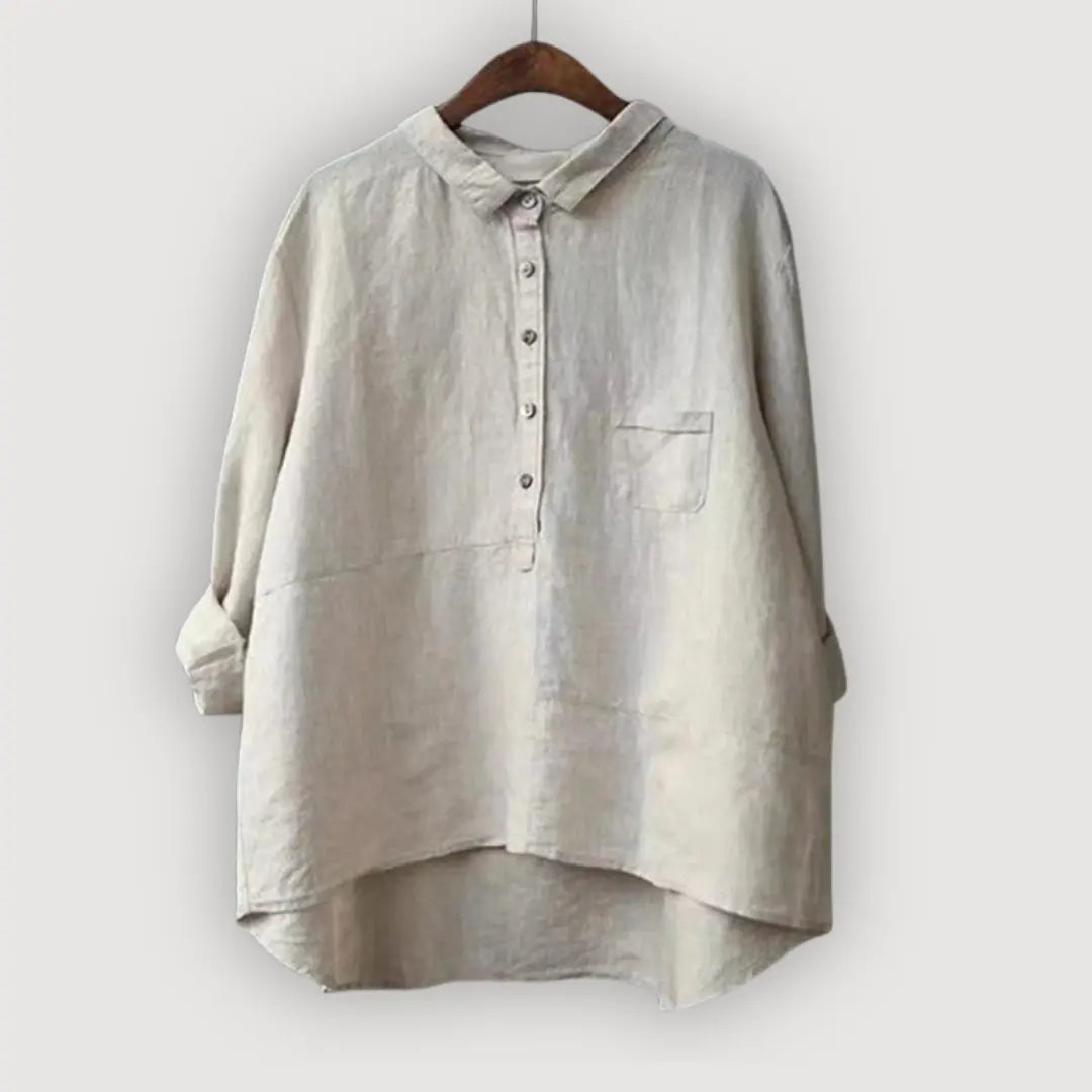 Linnedbluse til Kvinder | Let og Åndbar med Halvplacket Knaplukning | Elegant Sommerstil til Komfort og Stil 2