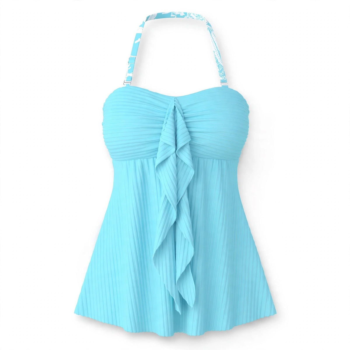 Tankini Top Dame – Plisseret Halter Badetop med Flæse