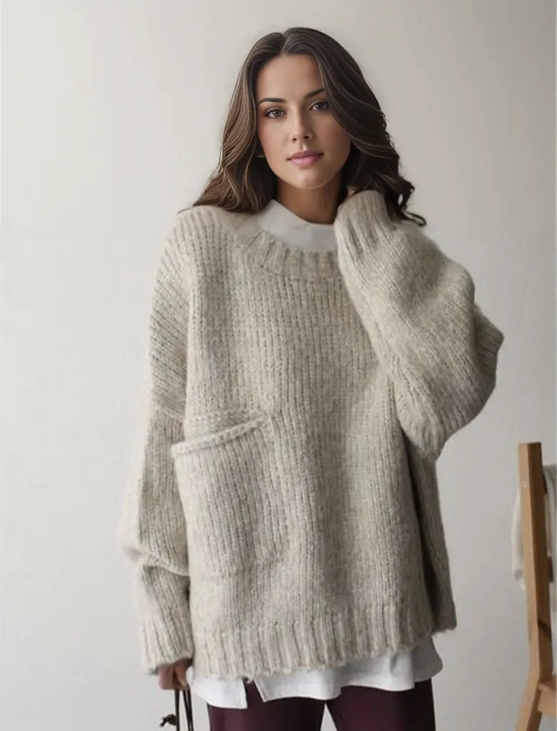 Silje | Sweater Dame – Oversize Pasform, Kontrastlomme & Varm Komfort