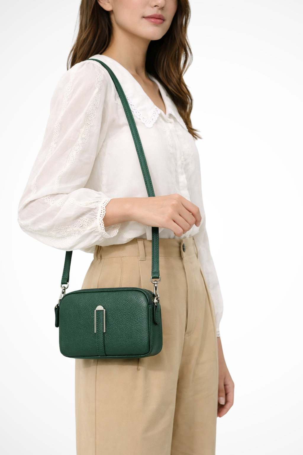 Kompakt Crossbody Taske Dame med Dobbelt Lynlås og Justerbar Rem | Ideel til Hverdagsbrug 3