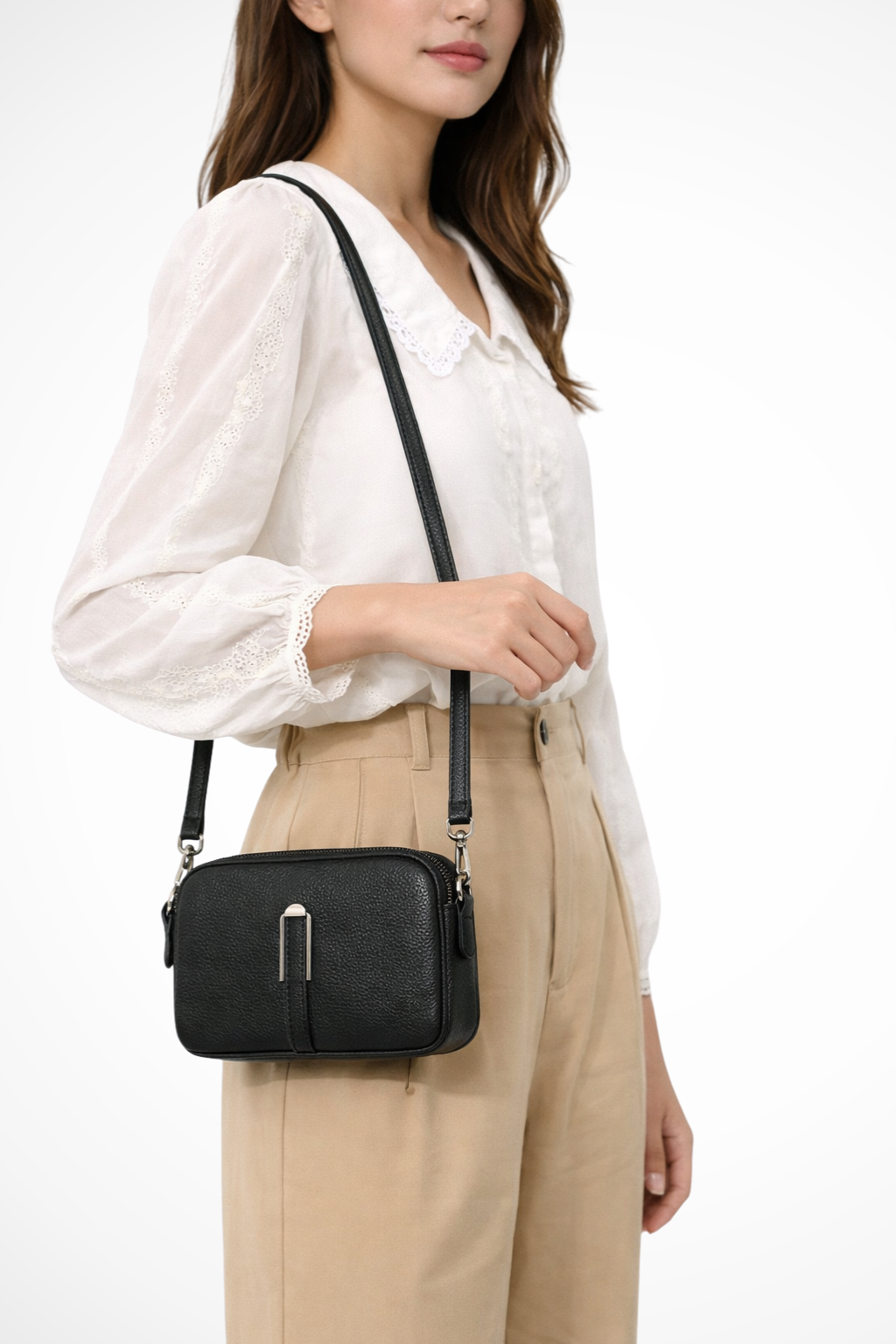 Kompakt Crossbody Taske Dame med Dobbelt Lynlås og Justerbar Rem | Ideel til Hverdagsbrug 9