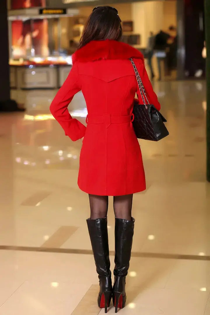 Ida | Vinterfrakke Dame – Lang Model, Kontrastkrave & Klassisk Vinterstil