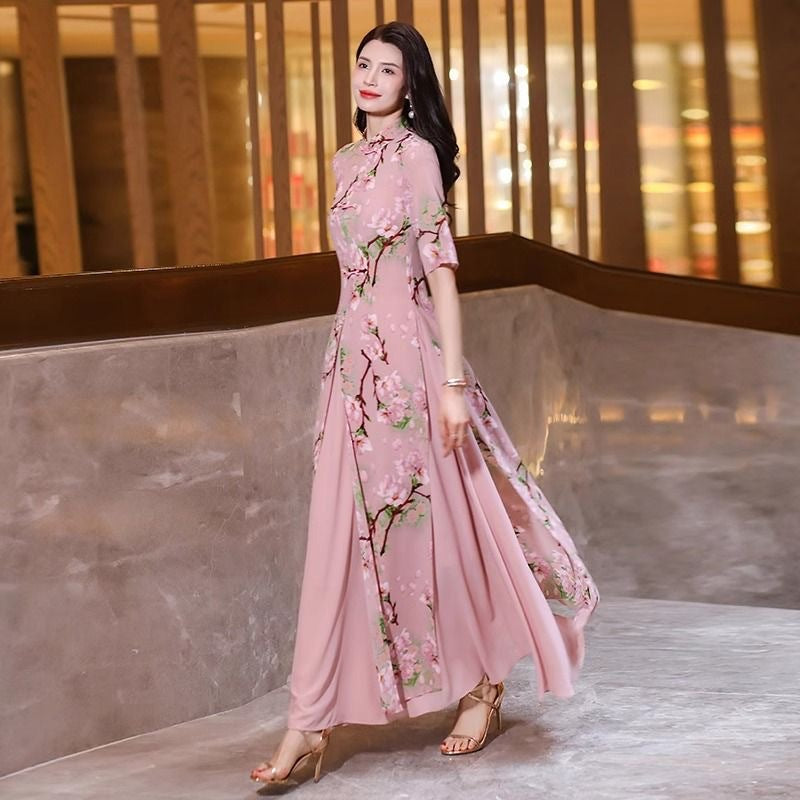 Floral Print Maxi Races Dress Women – Pink