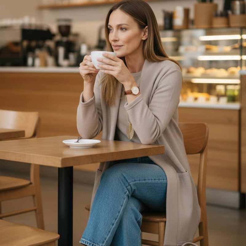 Ingrid Striksæt Dame 3-Delt – Lang Cardigan, Top og Bukser