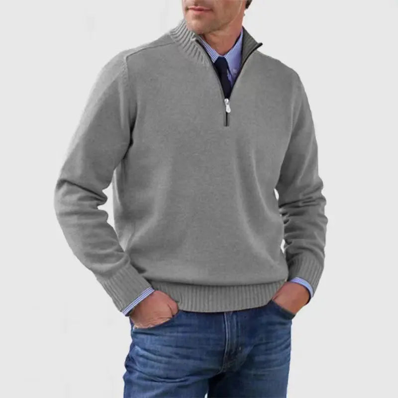 Sweater Herre – Half-Zip Strik med Struktureret Pasform – Varm Komfort Til Daglig Brug - Grå / 4XL
