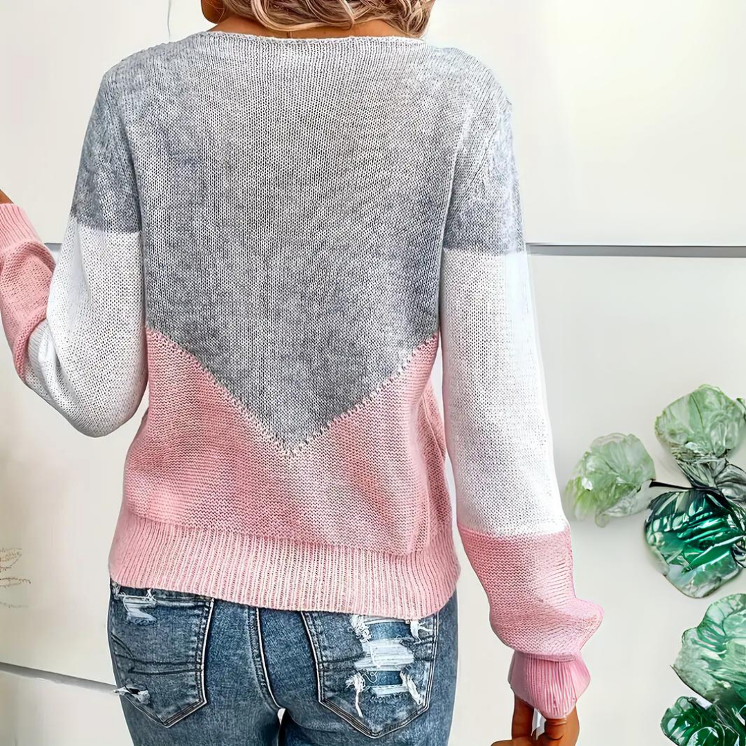 Elowen Color Block Striktrøje Dame – Struktureret Hals