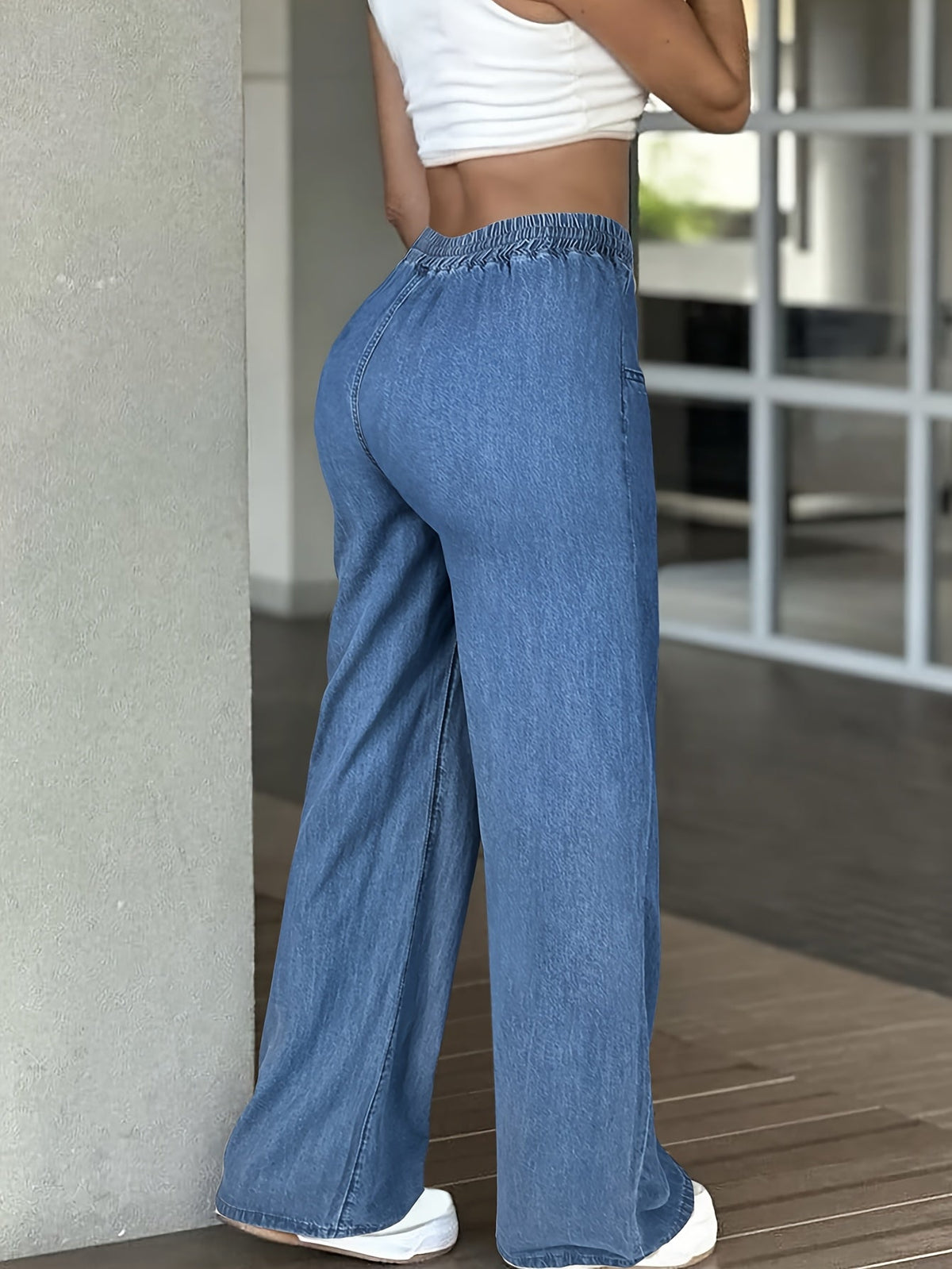 Vide Jeans Dame – Lyseblå Elastik Denim Bukser med Snøre