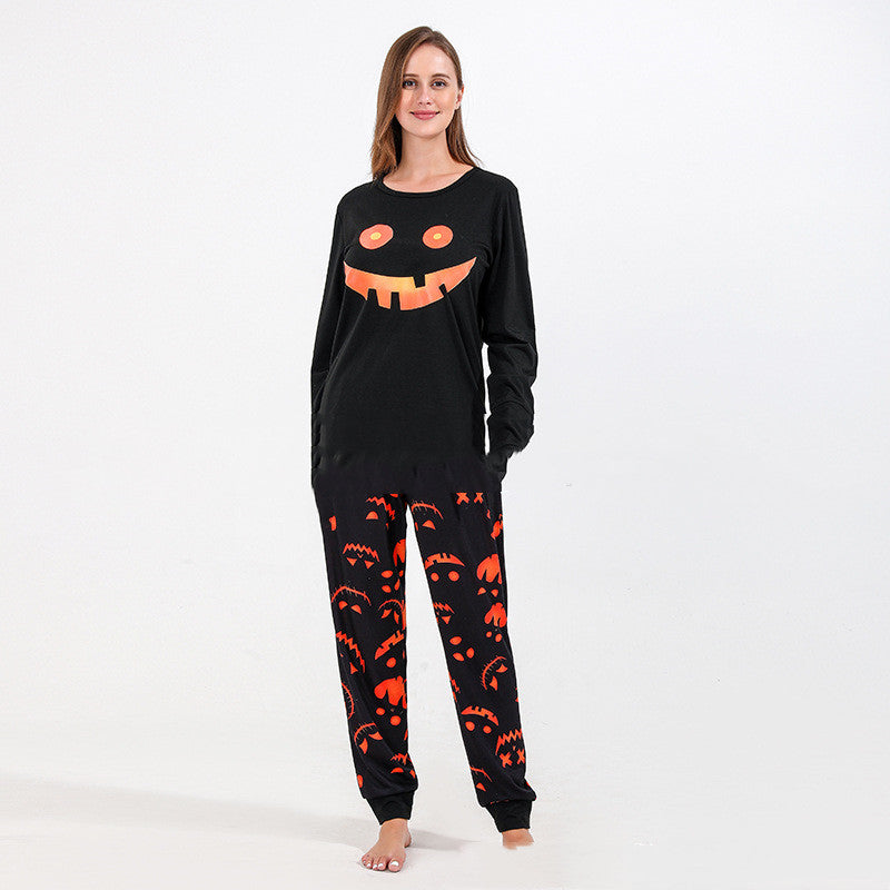 Halloween Pyjamas Unisex Sæt – Sort Nattøj med Græskaransigt