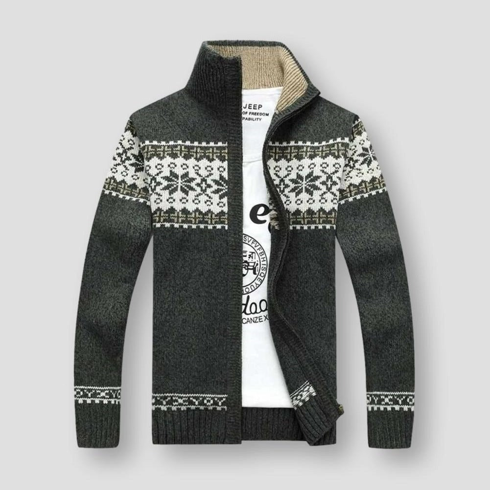 Adam | Herre Uld Cardigan med Lynlås – Klassisk Islandsk Strik