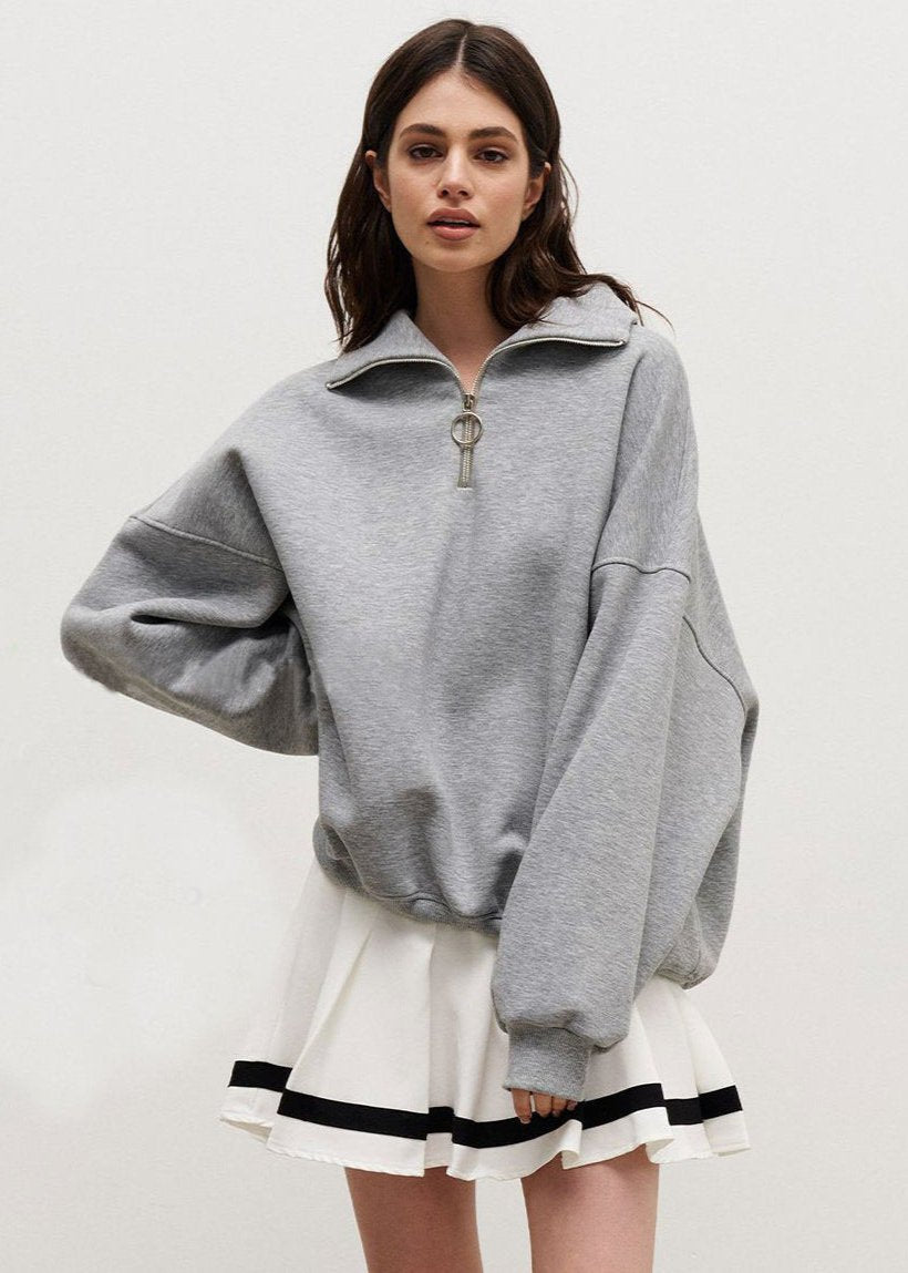 Damski Sweter Oversize z Krótkim Zamkiem – Sportowy, Luźny