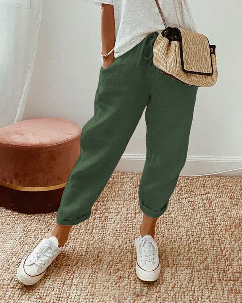 Linen Trousers Women – Elastic Waist Relaxed Pants