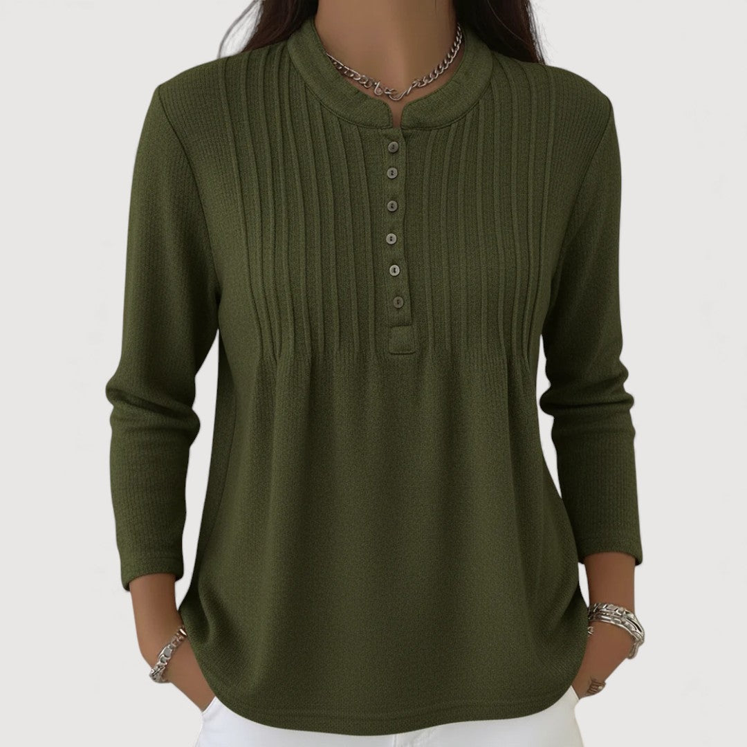 Button Knit Top Women – Textured with Rounded Neckline