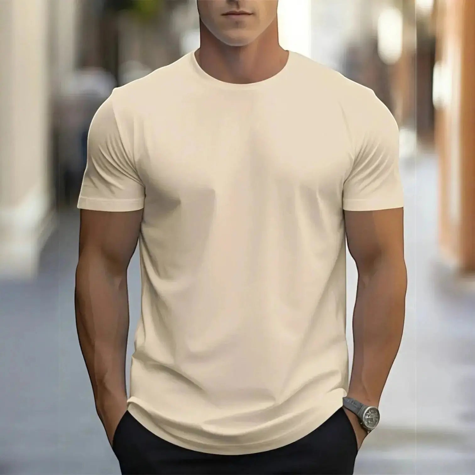 Klassisk Hvid T Shirt Herre | Let Bomuldsdesign med Kort Ærme | Komfortabel Hverdagstøj 1