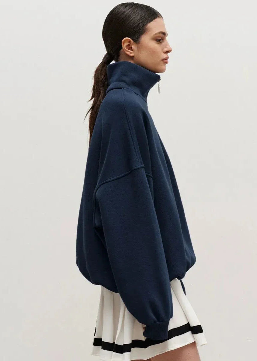 Damski Sweter Oversize z Krótkim Zamkiem – Sportowy, Luźny