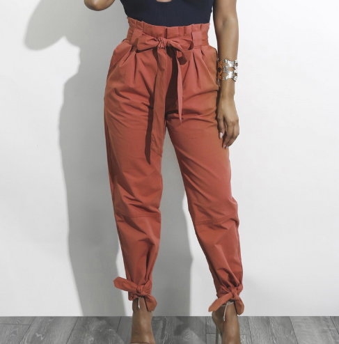 Paperbag Pants Women High Waist – Tie Belt Tapered Pants for Work