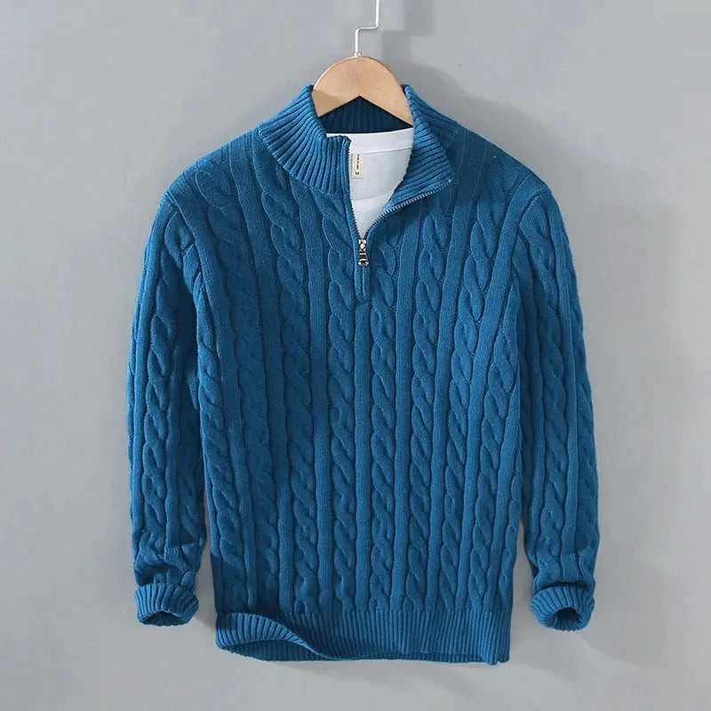 Sweater Herre – Half-Zip med Høj Krave – Behagelig Komfort til Kølige Dage -  Blå / XL