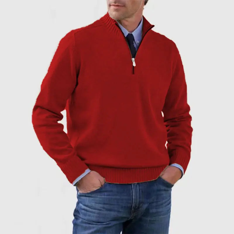 Sweater Herre – Half-Zip Strik med Struktureret Pasform – Varm Komfort Til Daglig Brug - 