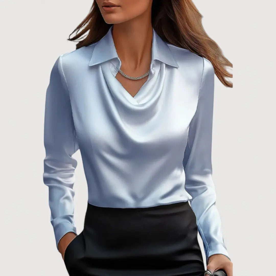 Sofie Satin Bluse | Elegant Bluse med Draperet Hals og Løs Pasform | Komfortabel Top til Arbejde og Fest 7