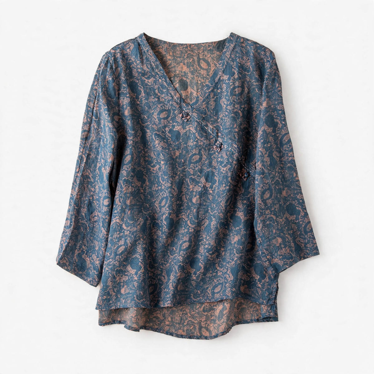 Paisley Bluse Dame – V-Hals Langærmet Hverdagsbluse