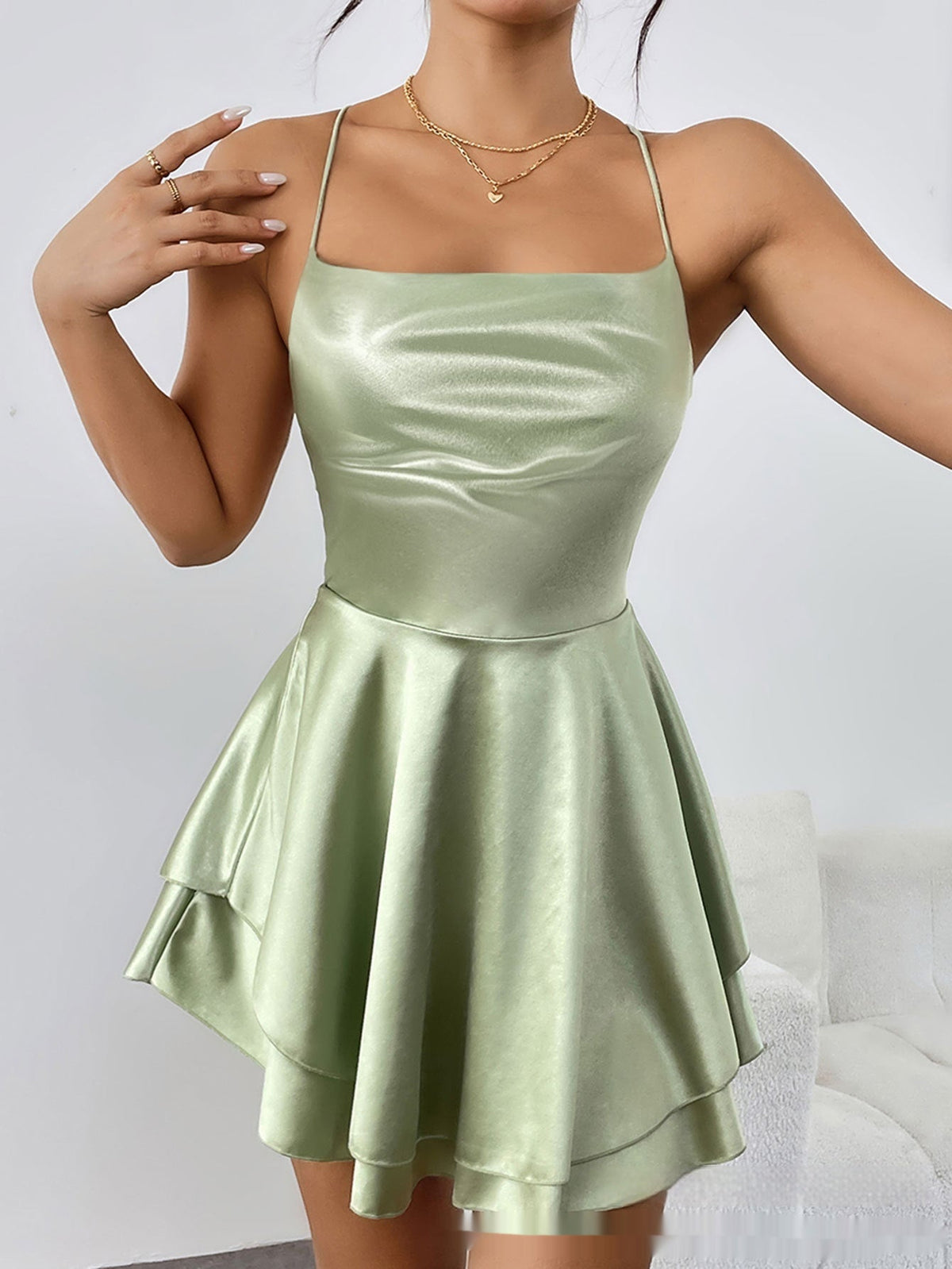Satin Minikjole Dame Cowl Neck – Kort Kjole