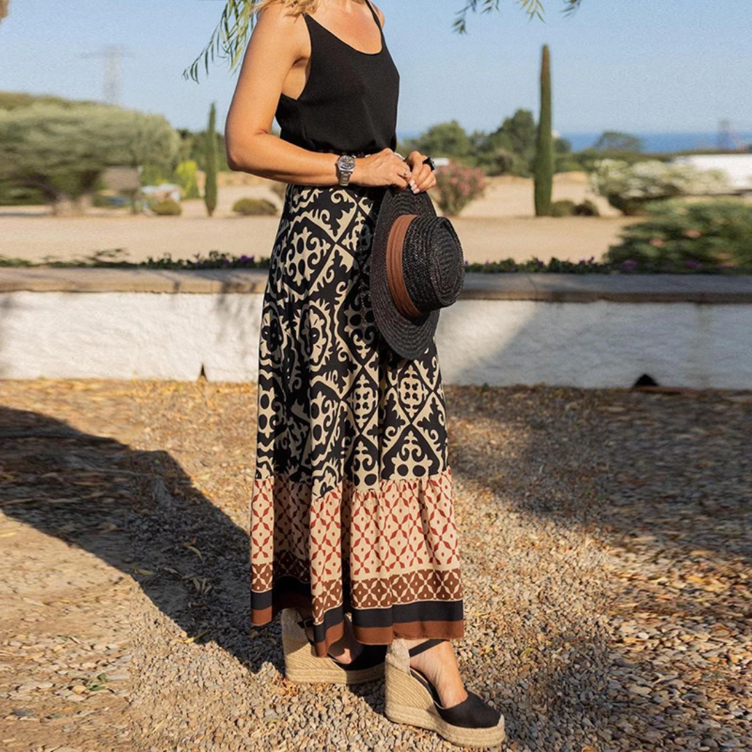 Boheme | Maxi Nederdel med Etnisk Print og Flæsekant | Løs Pasform til Komfortabel Sommerbrug 2