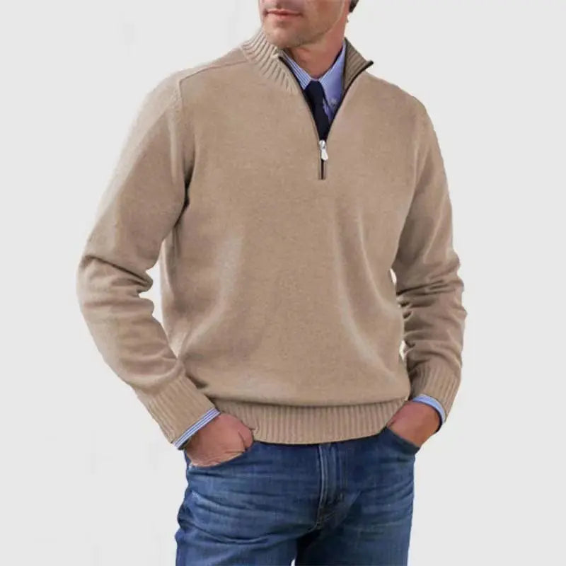 Sweater Herre – Half-Zip Strik med Struktureret Pasform – Varm Komfort Til Daglig Brug - Beige / 4XL