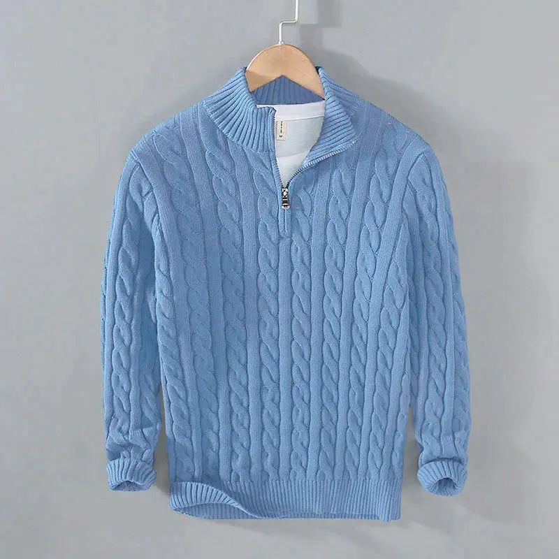 Sweater Herre – Half-Zip med Høj Krave – Behagelig Komfort til Kølige Dage -  Lys Blå / XL