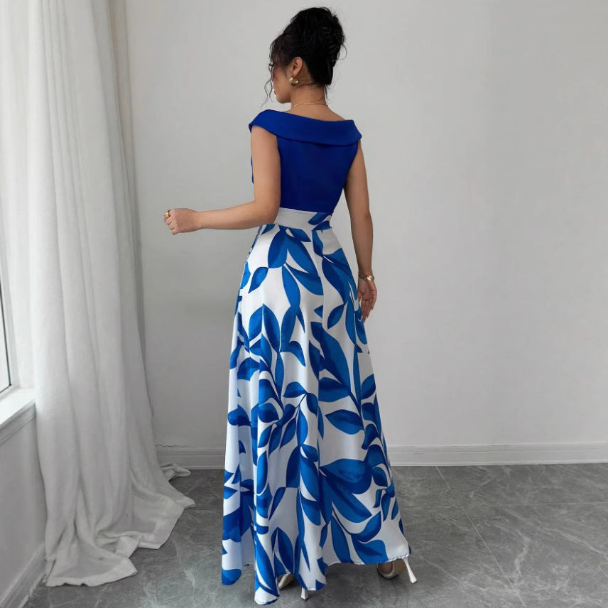 Printed Maxi Dress Women – V-Neck Evening Gown with Print