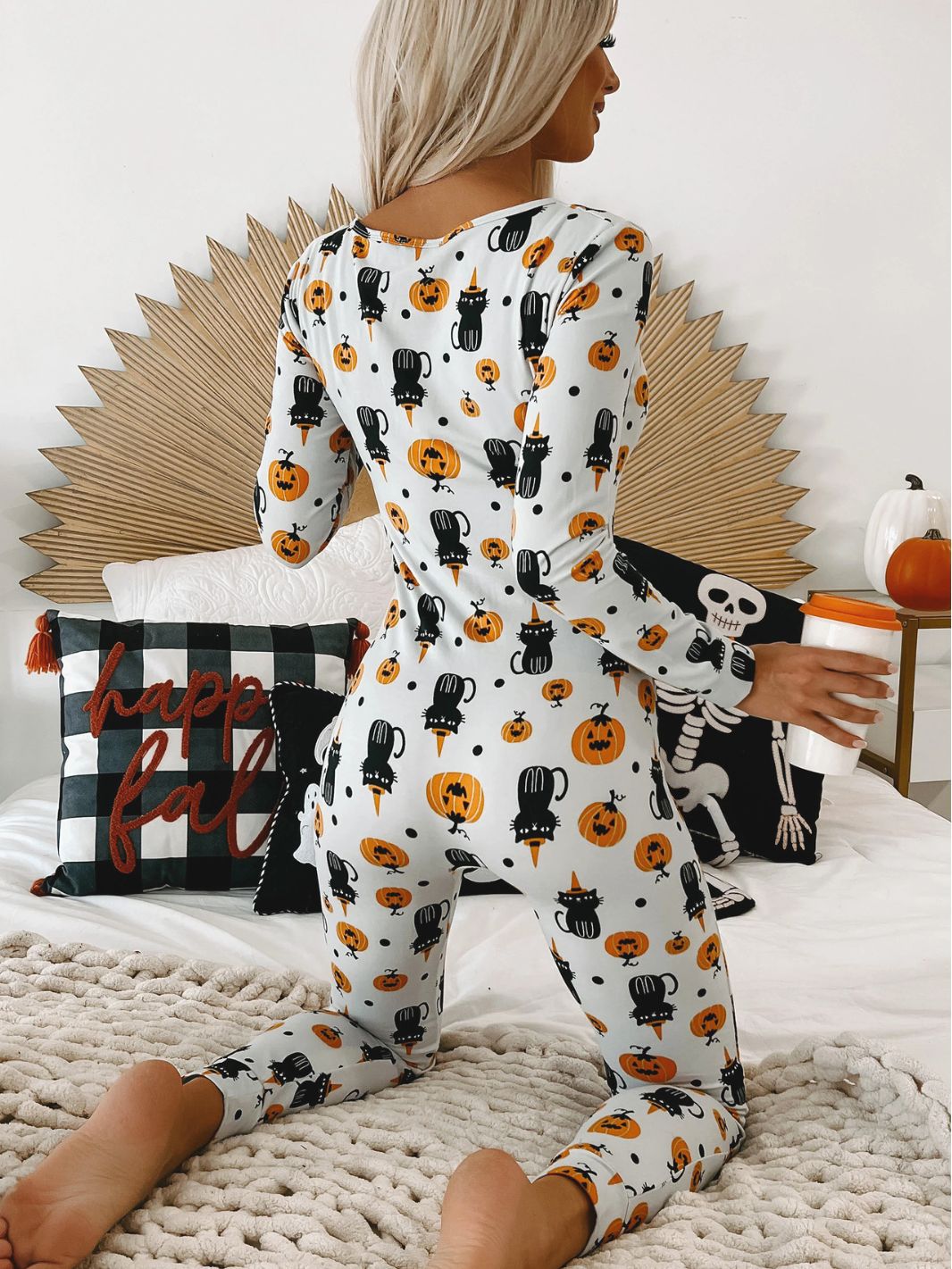 Halloween Jumpsuit Dame – Langærmet Onesie med Print