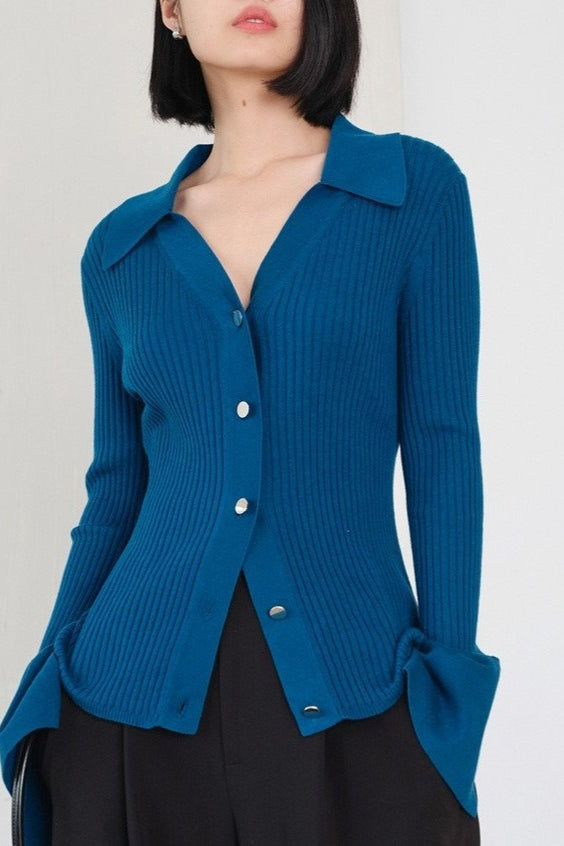 Ribbed Collared Knit Top Women – Polo Collar Loose Fit