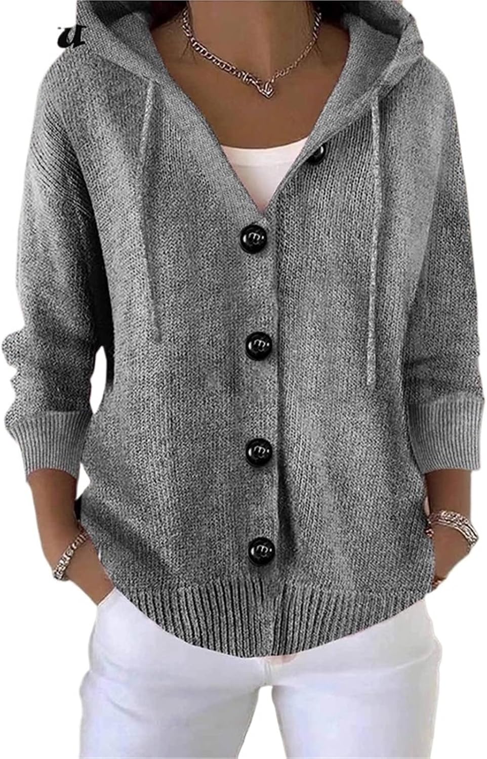 Women's Oversized Hooded Cardigan, Chunky Cable Knit Button Sweater Jacket, Cream Winter