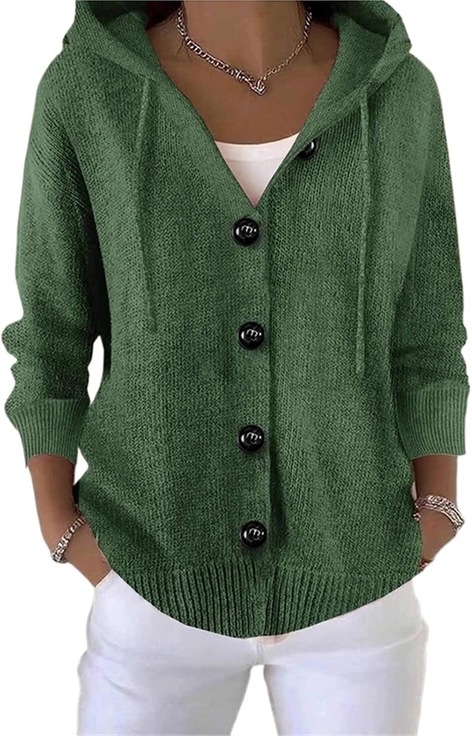 Women's Oversized Hooded Cardigan, Chunky Cable Knit Button Sweater Jacket, Cream Winter