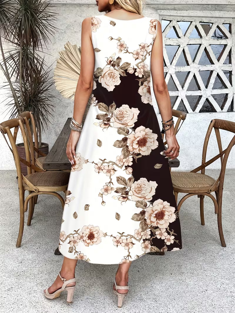 Floral Print Dress Women – Casual Midi Dress with Pockets
